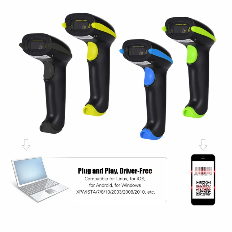 1D&2D Supermarket Handheld 1D Laser Barcode Bar Code Scanner Reader QR PDF417 Bluetooth 2.4G Wireless &Wired USB Platform