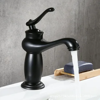 

IIBizza Basin Faucet Black Brass Lamp Style Bathroom Sink Faucet Single Handle Deck Vintage Wash Mixer Tap Crane 1115