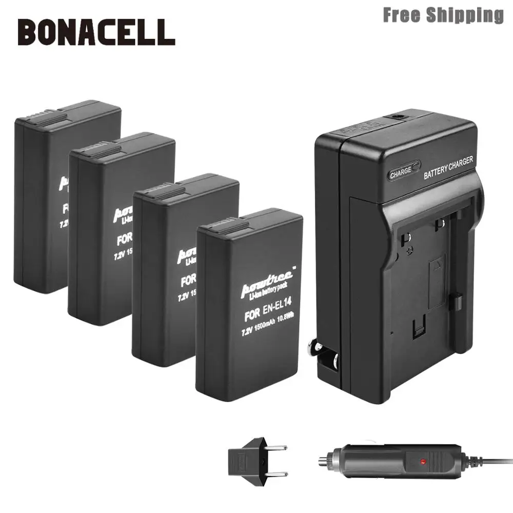 Bonacell 1500 мА/ч, EN-EL14 EN-EL14a ENEL14 EL14 Батарея+ Зарядное устройство для Nikon P7800, P7700, P7100, P7000, D5500, D5300, D5200, D3200 L50 - Цвет: 4XBatteryCharger