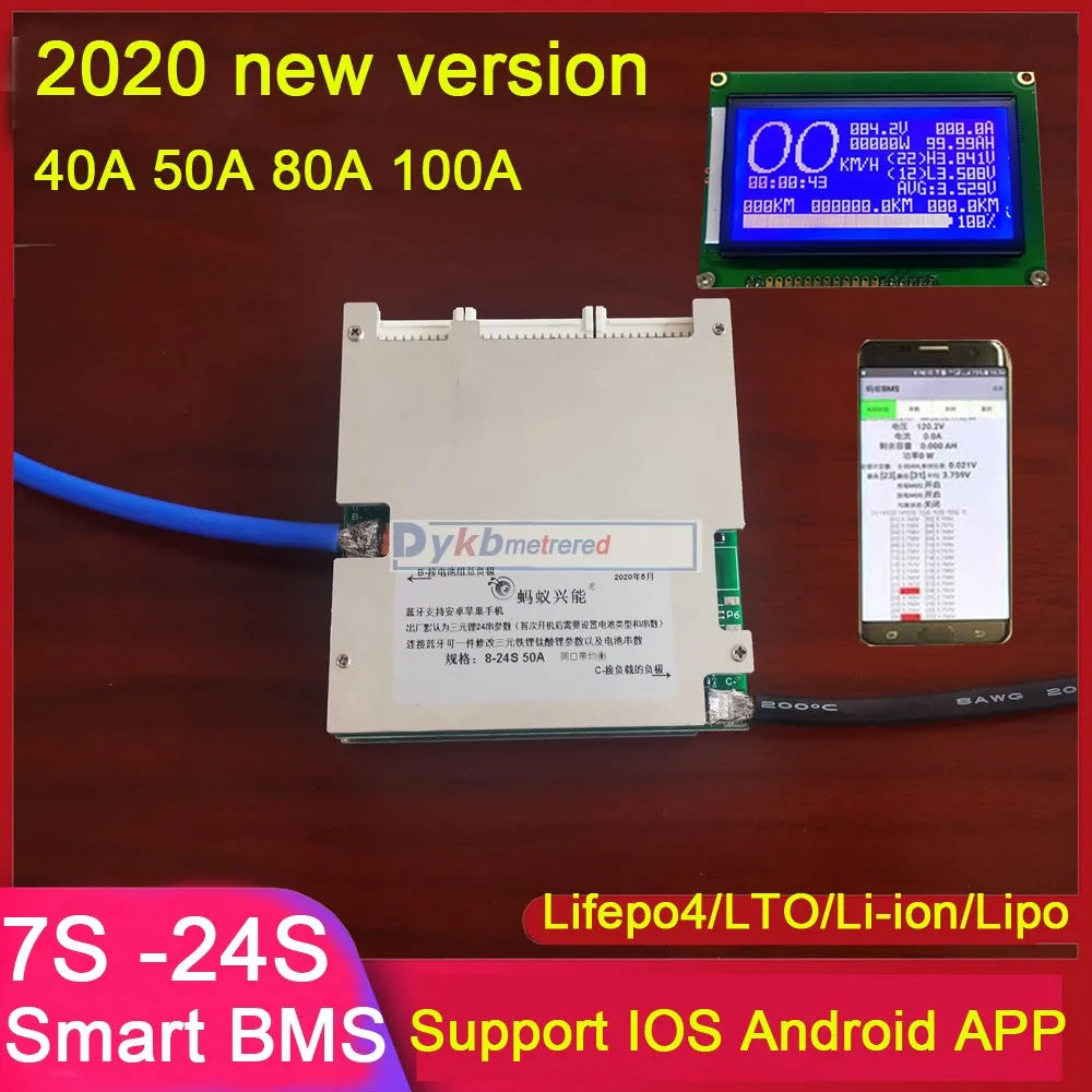 Smart 7S- 24S 50A 100A Lithium Battery Protection Board Li-ion Lifepo4 LTO BMS Balance  8S 10S 12S 13S 14S 16S 20S Bluetooth APP