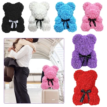 

40cm Bear Of Roses Teddy Bear Rose Flower Rose Artificial New Year Gifts For Women Valentines Wedding Birthday Gift Home Decor
