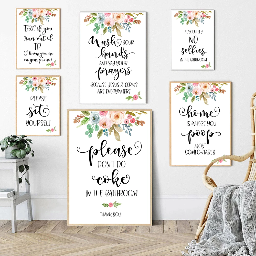 Peinture Sur Toile Avec Citation De Fleurs Pour Salle De Bain Decoration De Maison Cadeau Humoristique Art Mural Affiche De Toilette Images Imprimees Nordiques Aliexpress