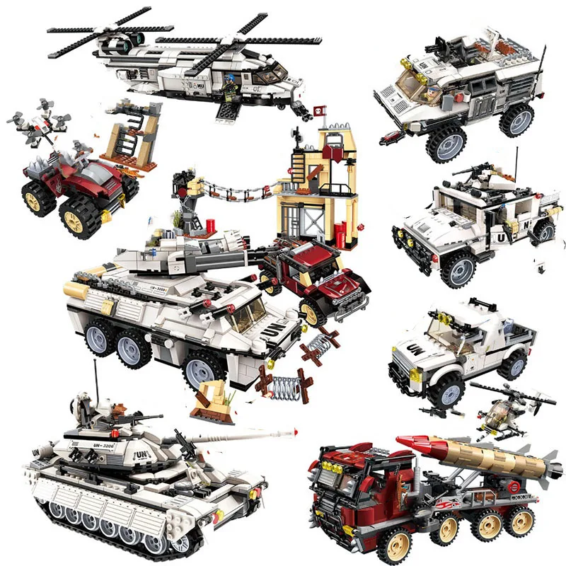 

Enlighten Military LegoING Education Building blocks Stacking Toy War Tank Panzer Helicopter Car Vehicle Weapon UN Force