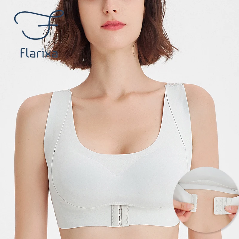 

Flarixa Plus Size Front Buckle Bralette Wireless Underwear Women's Lace Seamless Push Up Bra Without Bones Fitness Sports Bras