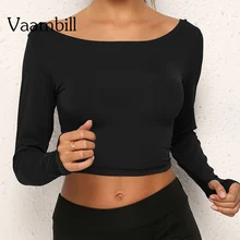 Женская спортивная футболка Топы для фитнес-тренировки для женщин с длинным рукавом открытая спина укороченный спортивный топ для йоги женский спортивный костюм Джерси