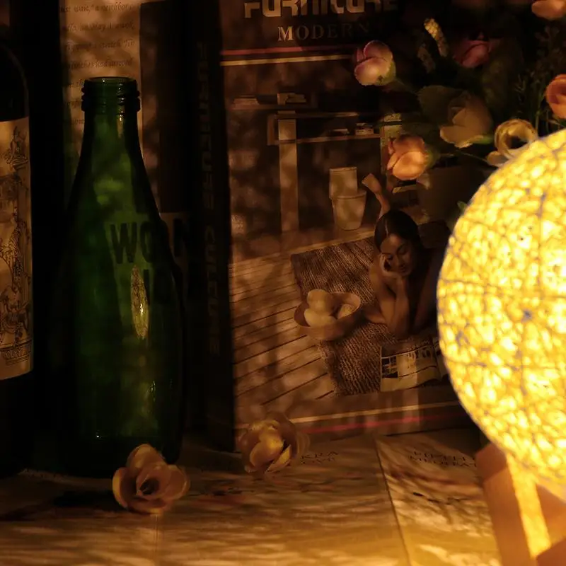 USB Rattan Ball Table Lamp Romantic Star Creative Projector Night Light Ball Night Light Projection Lamp Christmas Decoration