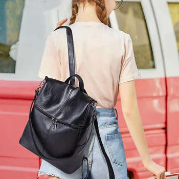 

Women Backpack Multifunctional Large Capacity Soft Anti Theft Shoulder Bag Zipper Adjustable Strap Key PU Leather Daypack Casual