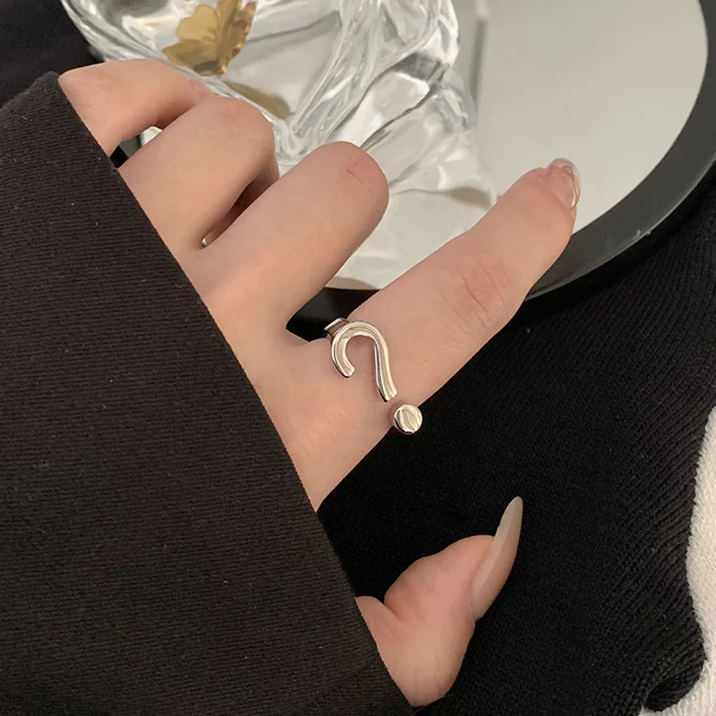 Finger Ring Silver Ring Adjustable Rings Vintage Gothic Question Mark Rings for Women Hip Hop Silver Color Heart Finger Ring Fashion Streetwear Jewelry Adjustable Rings