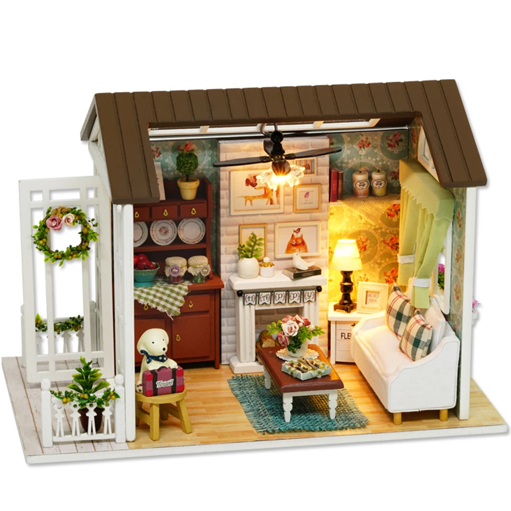 

Wooden DIY Doll House Gift Furniture Kit Birthday Children Handwork Assembling Toy Miniature LED Light