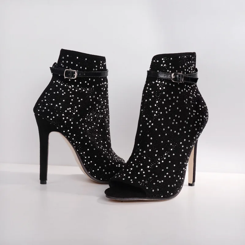 

Large Size WOMEN'S Shoes Ozhouzhan Fashion Man-made Diamond Hollow out Fish Mouth Sandal Boots Sexy High-heeled Ladies' Sandals