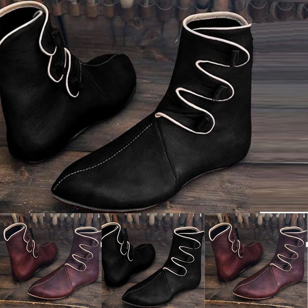 Womens Leather Flat Heel Round Head Boots Ankle Combat Shoes woman Western Comfy Low Heel Fashion Mid-calf Boots botas mujer