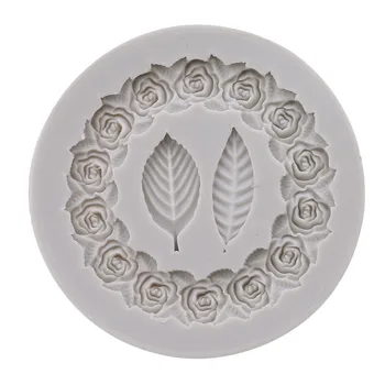 

DIY Silicone Mold Rose Garland Leaf Frame Fondant Candy Mould 3D Wreath Leaves Shape Silicone Cake Mould Cake Decorative Tool