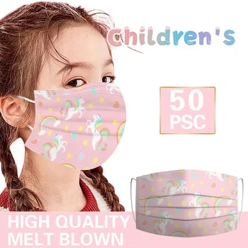 

50pcs Child Mask Lovely Print Children's Mask Disposable Face Mask Industrial 3 Ply Ear Loop Anti-dust Pollution Cartoon Masks
