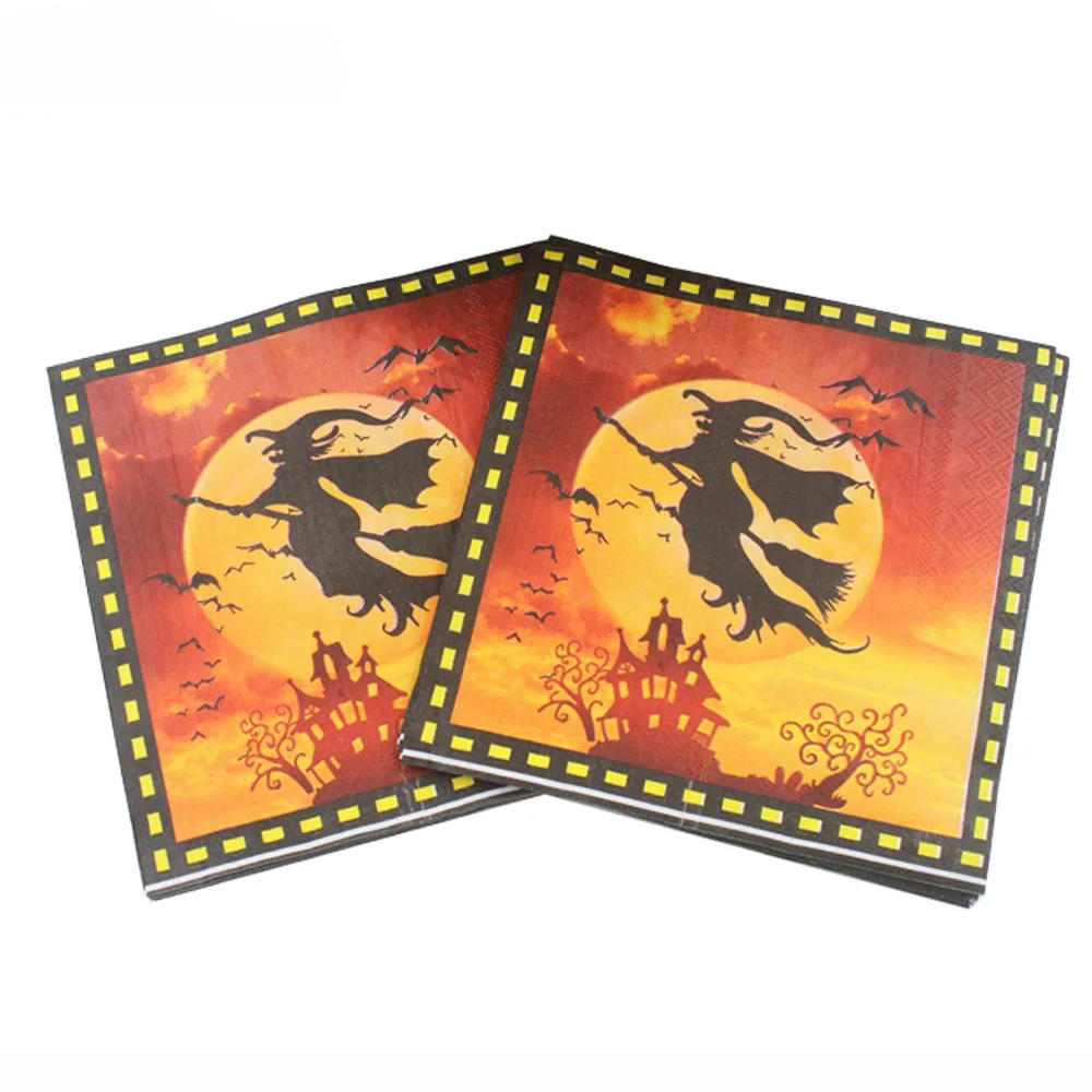 

[Currently Available] Color Printed Napkin Halloween Wizard a Skeleton Paper Towel Party Bar Decoration Cross Border Hot Selling