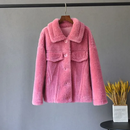 rose OFTBUY парка зимняя куртка Женское пальто из натурального меха тканая шерсть плюшевый флис медведь плюшевая верхняя одежда теплая уличная - Цвет: rose