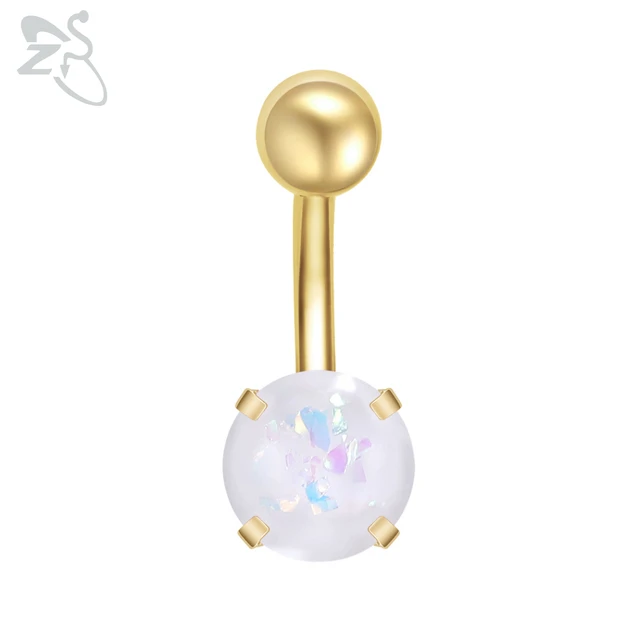 ZS 1 Piece Gold Color Stainless Steel Belly Ring Flower Heart CZ Crystal Navel Belly Button Rings Butterfly Navel Piercings 14G Style 3