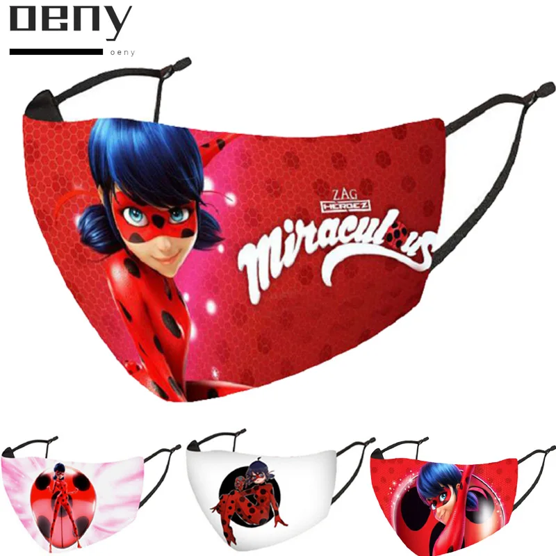 

New Red Dot Ladybug Face Mask Funny Cartoon 3D Printing Adult Reusable Dustproof Washable Fabric Mouth-muffle Mask with Filters