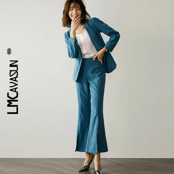 

LMCAVASUN Spring Korean Pants Suit Suits Professional Slim Temperament Suit Jacket 2 Pieces Wear Set for Female Business Suits