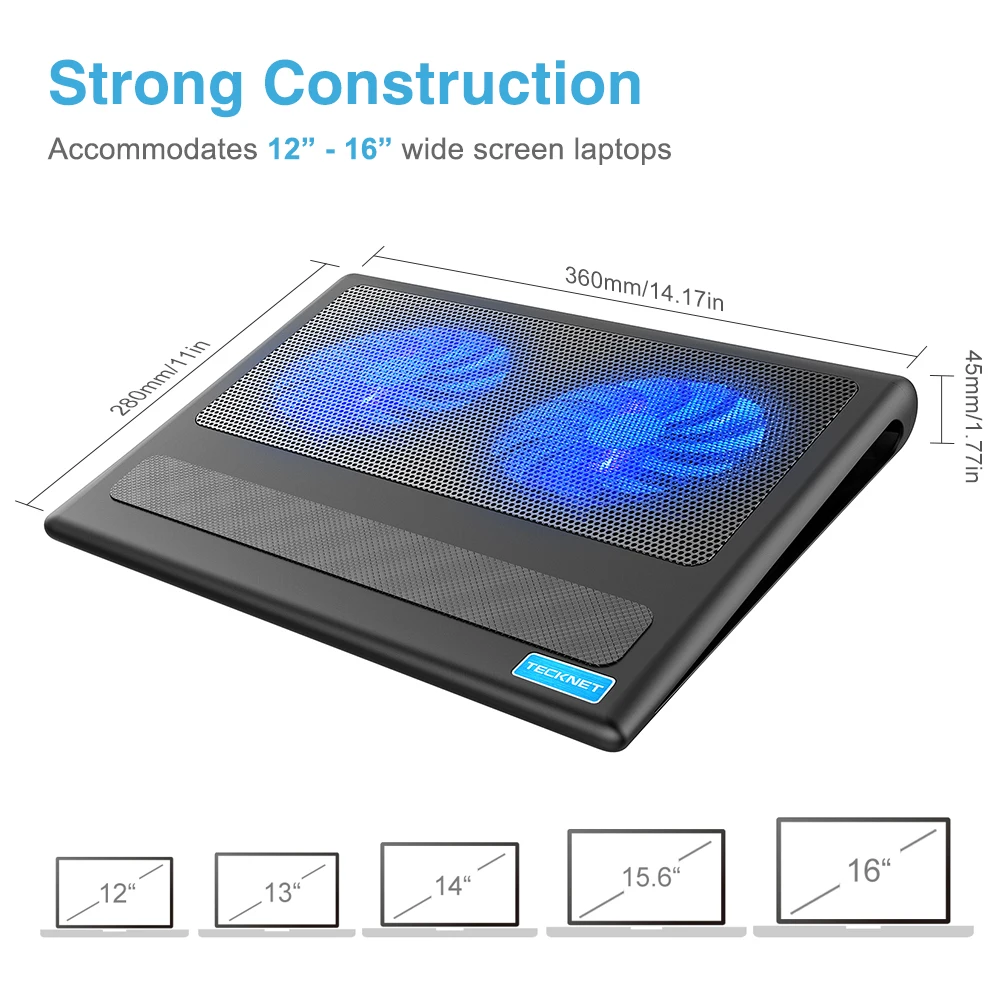 Охлаждающая подставка для ноутбука TeckNet 2 вентилятора подходит ноутбуков 9 16