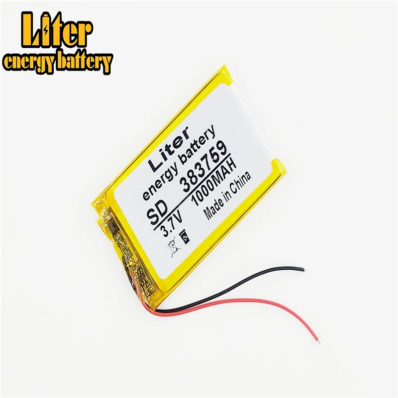 lithium polymer battery 383759 3.7V lipo battery 1000mah for MP4 MP5 GPS DVD li-polymer rechargeable