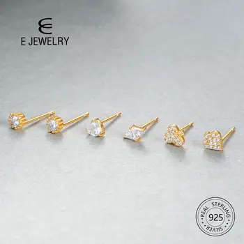 

E Jewelry 925 Sterling Silver Stud Earrings Set for Women 18K Gold Plated White Zircon 3 Pairs Fashion Jewelry Earring 2019