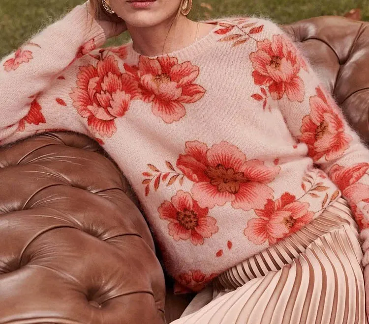 

Women Sweater 2019 Autumn and Winter Round Neck Pink Mohair Sweater