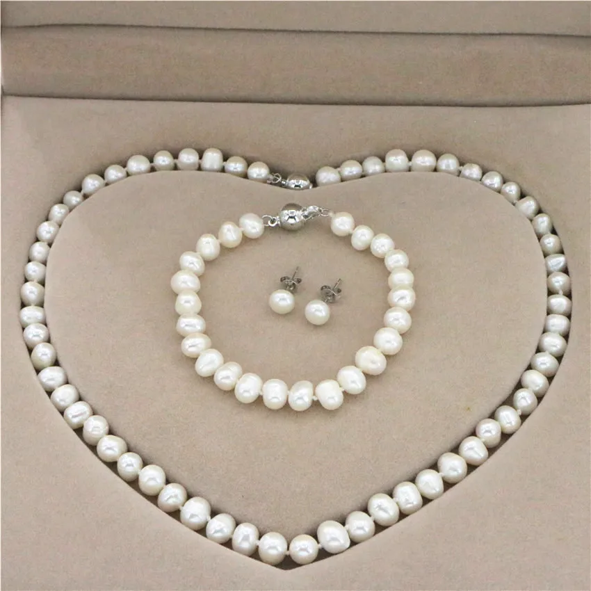 Новая мода Девушка 6-7 мм белый натуральный жемчуг ожерелье браслет серьги свадебный набор ювелирных бусин для изготовления ювелирных изделий женщина Gif