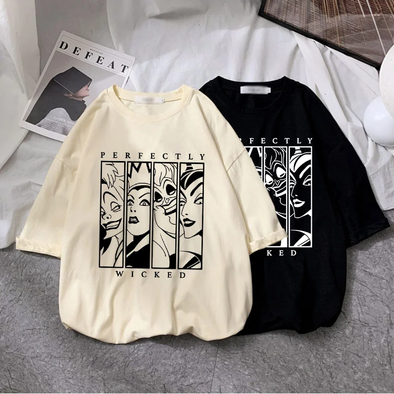 Camiseta de moda de Disney para hombre y mujer, top informal de manga corta con estampado de maléfica Harajuku, Ursula de dibujos animados para adolescentes