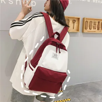 

Student school bag college preppy style shoulders bagpack for teenager girls youth backpack patchwork solid pocket nylon mochila