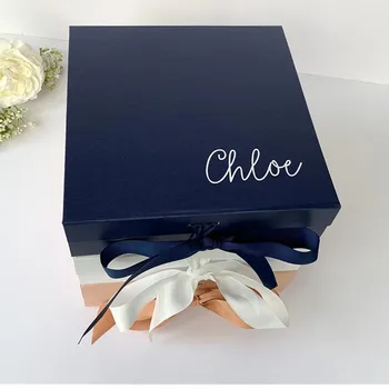 

Personalised Real Foil Gift Box Bridesmaid Proposal Box Birthday Gift Box, Navy Empty Will you be my maid of honor box Gift Box,