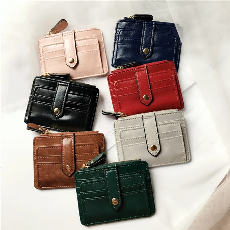 1PC Mini Credit Card Holder Cover Zipper Hasp Unisex Small Wallet Ultra-Thin Organizer Case Package Women PU Leather Coin Purse