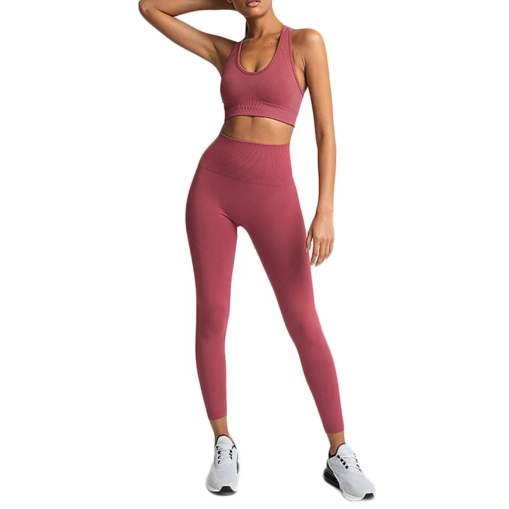 Женский спортивный костюм для спортзала, бесшовные леггинсы, спортивный комплект, одежда для спортзала, спортивный костюм для фитнеса, комплект для тренировок, Femme# D - Цвет: Hot Pink