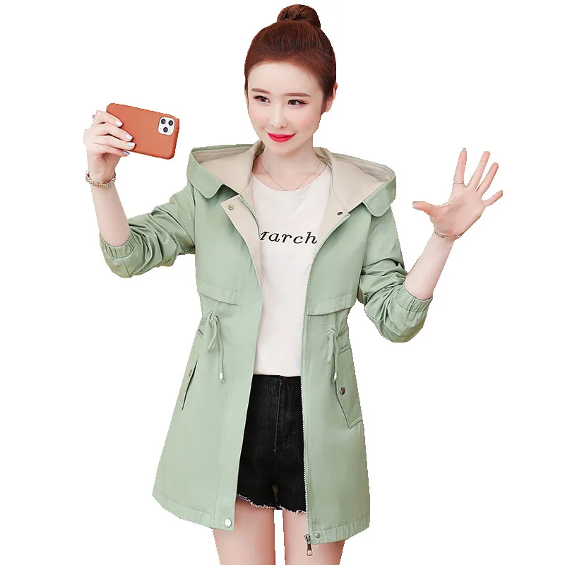 

2022 New Women's Windbreaker Spring New Korean Wild Loose Hooded Fashion Jacket Female Student Windbreaker Coat Lining C