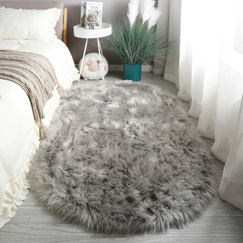 

Oval White Faux Fur Area Rugs Large Artificial Sheepskin Long Hair Carpet Floor Wool Fluffy Soft Mat Bedroom For Living Room