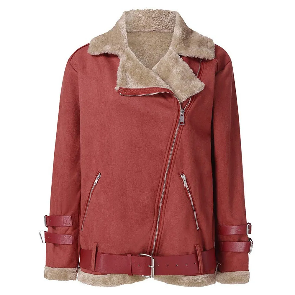 Wipalo S-5XL размера плюс женское осеннее зимнее пальто с подкладкой из овечьей шерсти однотонная кожаная куртка меховые Топы Локомотив теплое пальто на молнии
