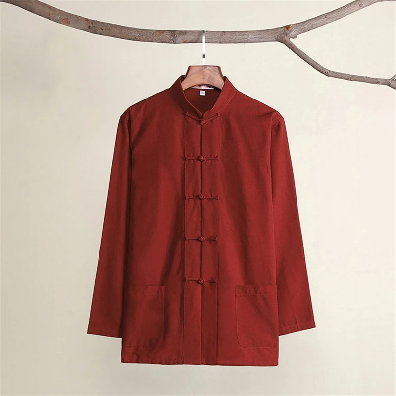 Color 1 Традиционная китайская одежда для мужчин Hanfu Топ Хлопок Тан костюм Одежда Кунг фу Тай Чи Пальто Блузка китайский стиль винтаж с длинными рукавами - Цвет: Color 1