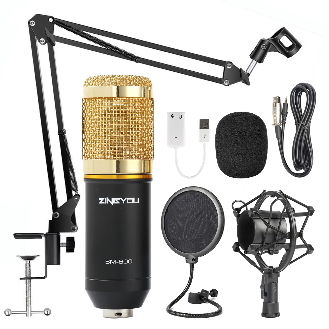 gold black Bm 800, Студийный микрофон, профессиональный, кардиоидный, студийный, вокальная запись, podaster, караоке, микрофон, комплект bm800, конденсаторный микрофон - Цвет: gold black