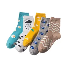 5 пар, женские хлопковые носки в стиле Харадзюку с милыми мультяшными персонажами, носки AXYD