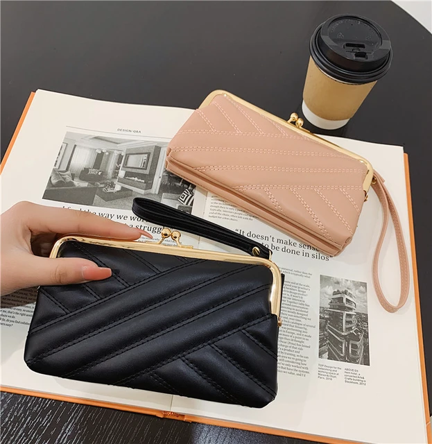 Quilted Small Wallet Kiss Lock Minimalist Pu