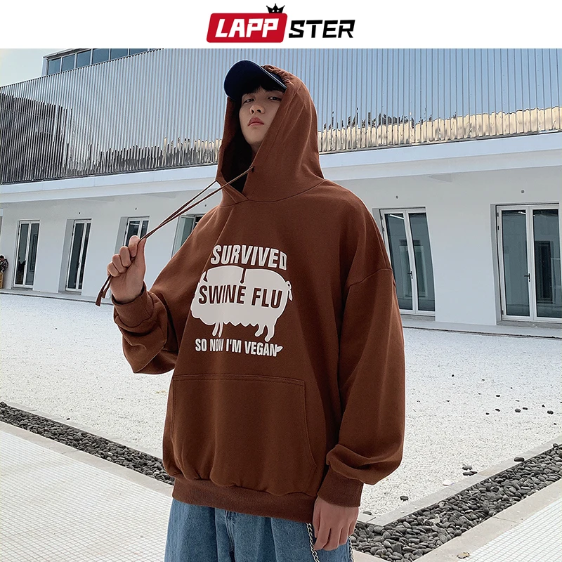 LAPPSTER Мужская негабаритная Толстовка Harajuku с капюшоном Мужская корейская мода толстовки Толстовка уличная хип хоп темно-синяя Толстовка