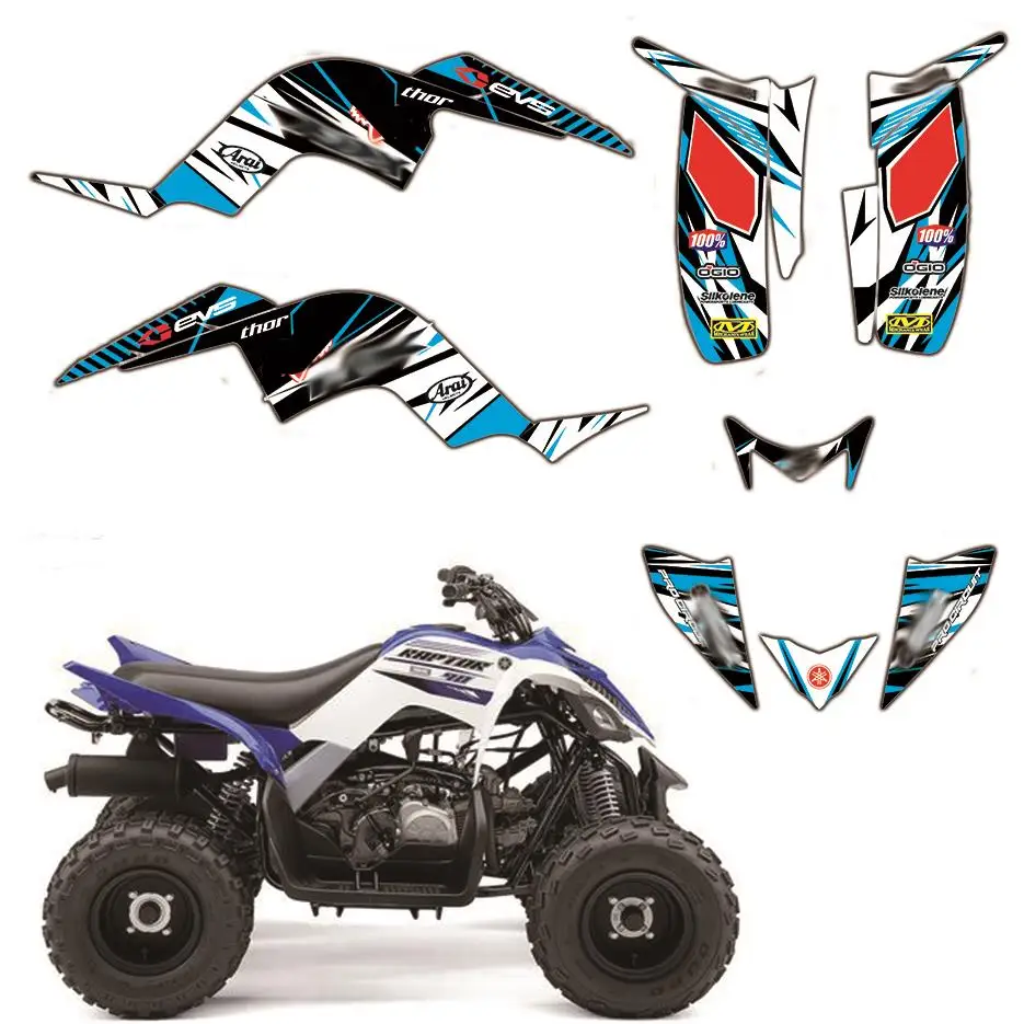 Полная команда наклейки графический деко Комплект для Yamaha RAPTOR 90 2009- ATV QUAD 4 WHEELER - Цвет: Черный