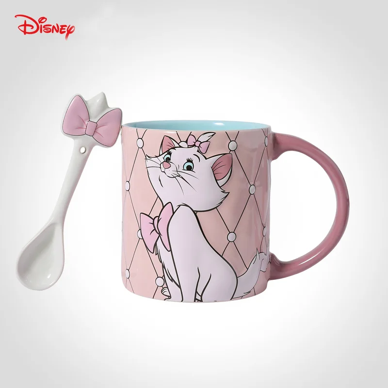Disney Мода милый мультфильм керамическая чашка для воды Микки Минни кошка Мэри пух с ложкой кружка кофе чашка - Цвет: Marry Cat