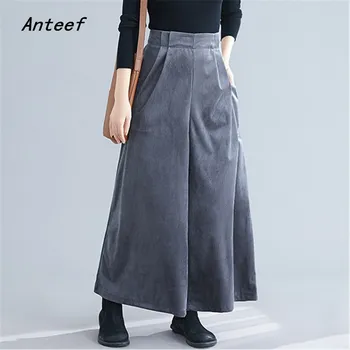 

corduroy vintage plus size high waist casual loose autumn winter ladies trousers wide leg pants 2020 women streetwear clothes