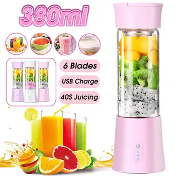 

380ml 6 Blades Mini Portable Electric Fruit Juicer USB Rechargeable Smoothie Maker Multifunctional Juice Machine Juicing Cup