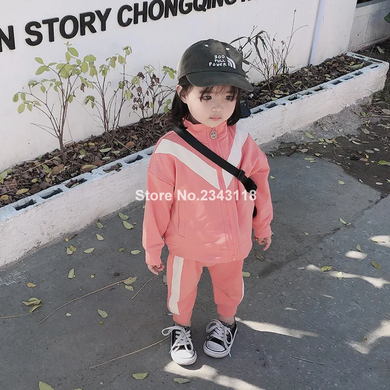 

Spring Autumn Fashion Children Patchwork Sports Clothes Sets 1-7 Years Boys Girls Stand Collar Zipper Coat + Sports Pants 2pcs