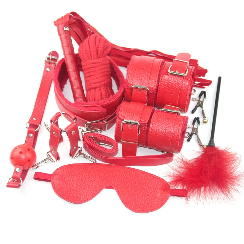 Sexy plush 10-piece set couple flirt props leather handcuffs adult supplies alternative toys
