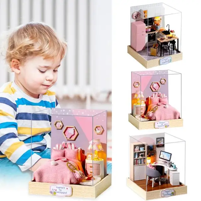 Cartoon DIY Miniature Dollhouse Wooden Furniture Kit Doll House Model Kids Girl Montessori Toys for Children Christmas Gifts 2
