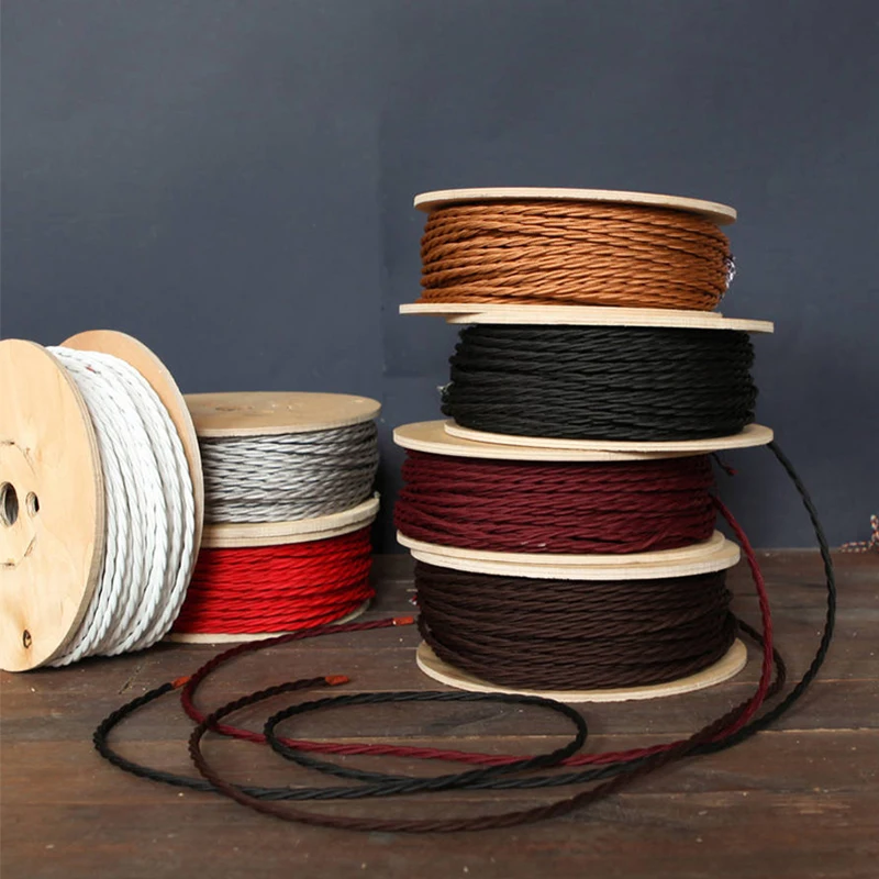 0.75mm*2 Core Electrical Copper Wire Vintage Twisted Fabric Cable Woven 2 Cord Textile Cable Pendant Lamp Cord Edison Lighting