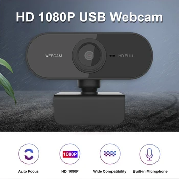 

2MP 1080P Full HD Web Camera with Built-in Microphone USB Computer Webcam + Mini Tripod + Privacy Cover