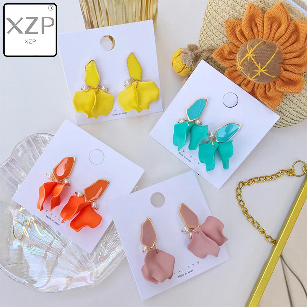 

XZP 2019 Summer BOHO Beach Vacation Multicolor Earrings Flower Petal Drop Earrings For Women Trendy Jewelry Accessories